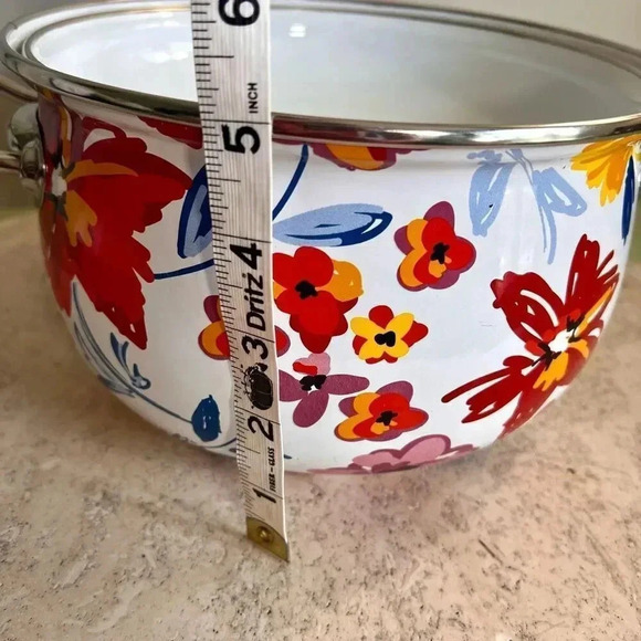Crofton 4 Quart Floral Casserole Pot with Lid Whote Red Blue 5 x 11 inches - Picture 9 of 12